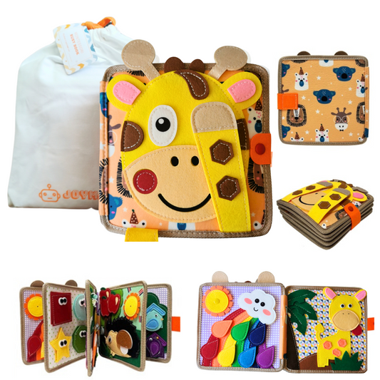 Montessori Busy Book van vilt met ee eco-tas met giraffe cover