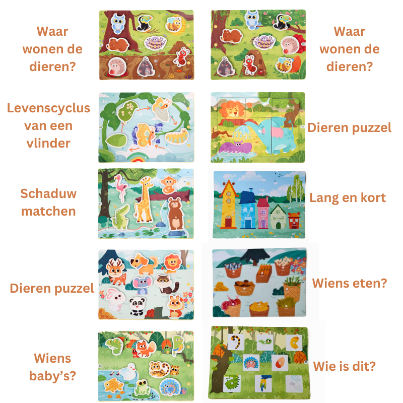 Montessori Doeboek Set van 3 - Bosdieren, Voertuigen en Cijfers