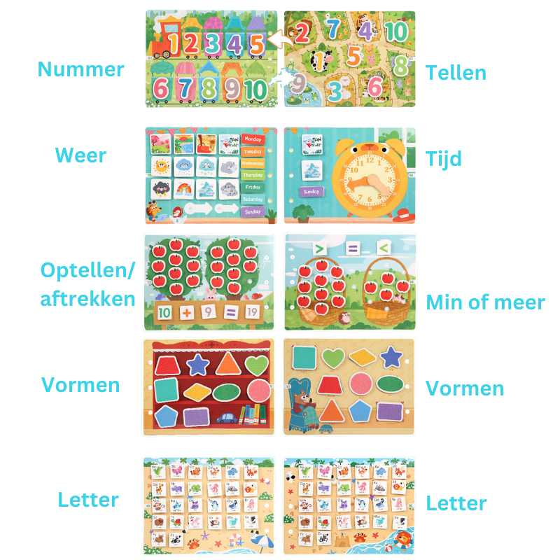 Montessori Doeboek Set van 3 - Bosdieren, Voertuigen en Cijfers