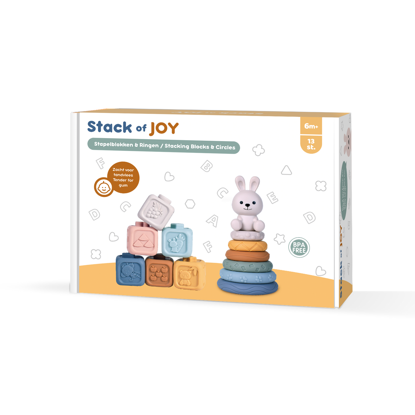 doos van stack of joy baby stapelspeelgoed 13 stuks