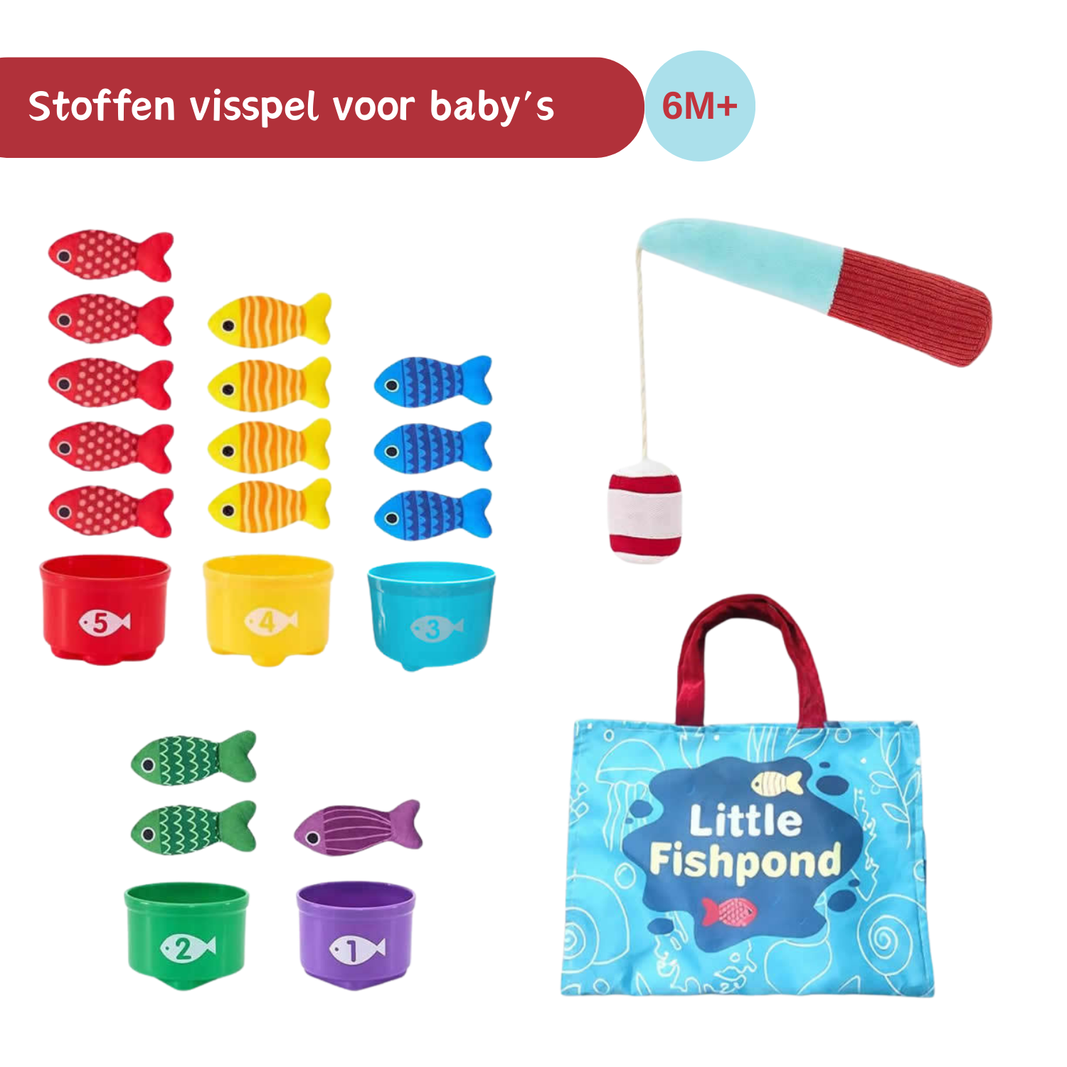stoffen visspel met kommertjes
