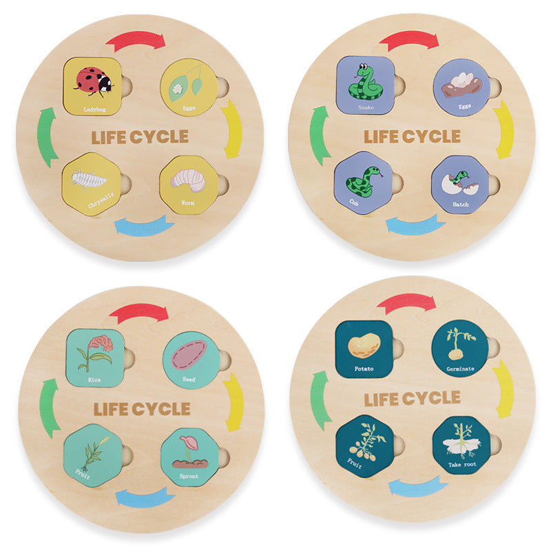 Montessori Speelgoed Levenscyclus - Set van 12 Planten en Dieren Puzzel