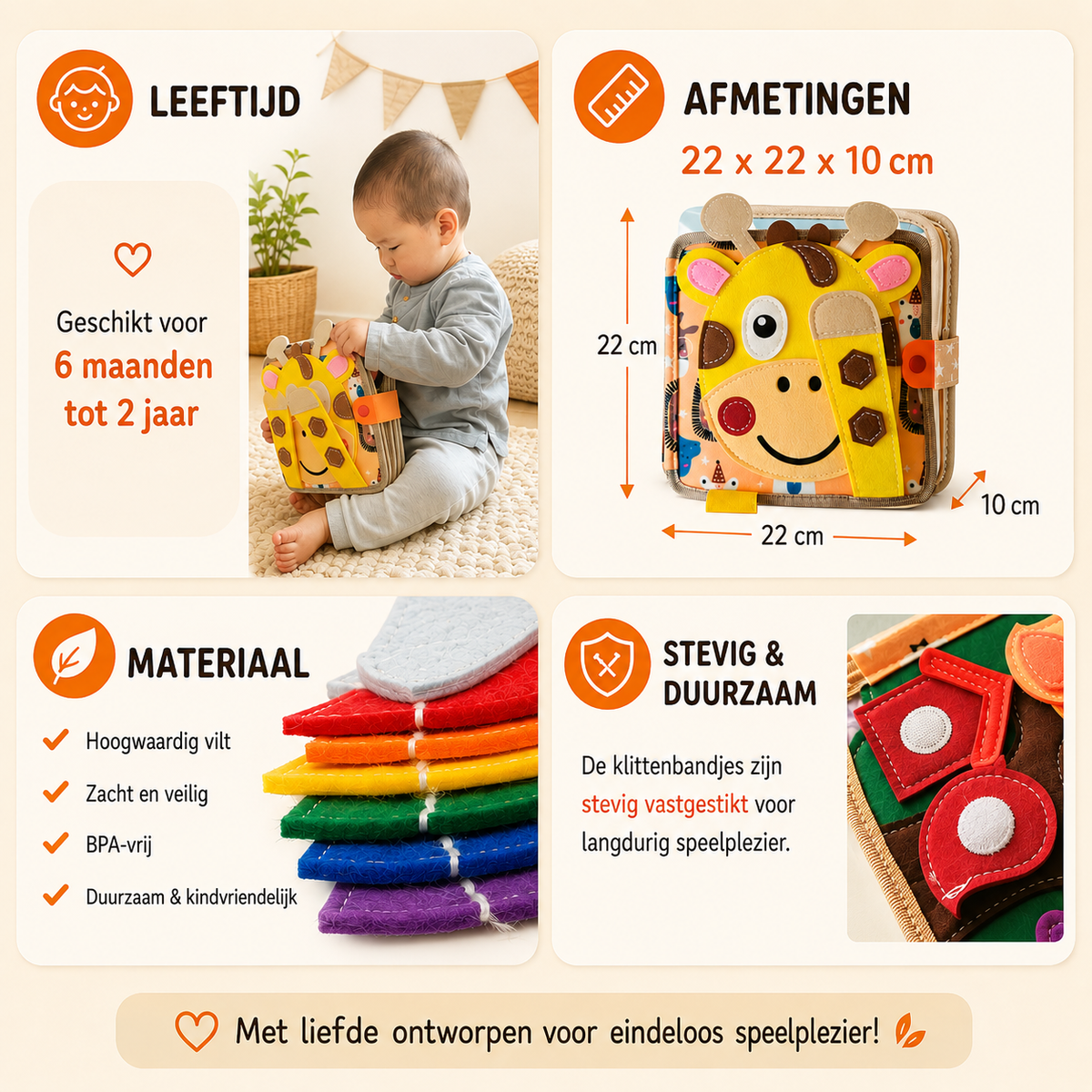 Montessori Activiteitenboek van Vilt - Busy Board Book Giraffe
