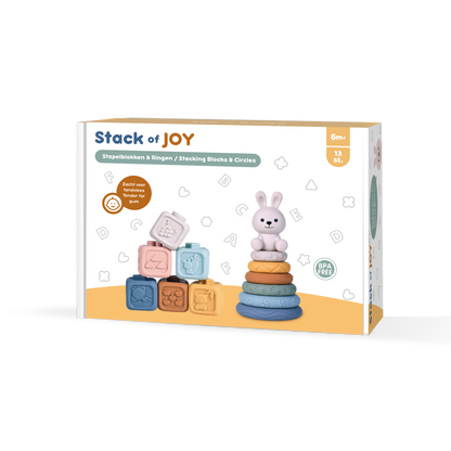 doos van stack of joy baby stapelspeelgoed 13 stuks